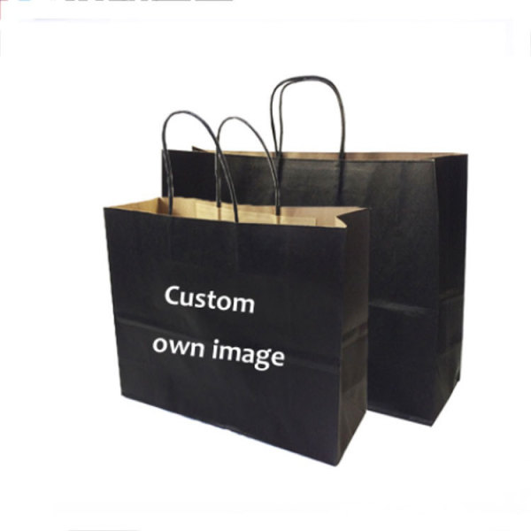 Hot Sell Brown And Black Eco-Friendly Takeaway Food Custom Paper Bag With Handle