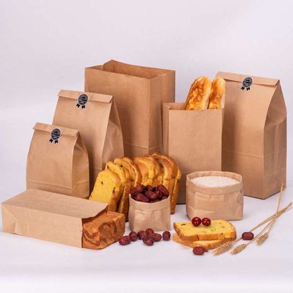 Food Safe Recycled Brown Paper Bags Kraft Bread Packaging Bag