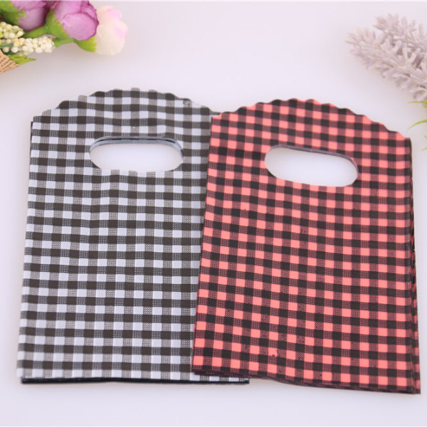 Plaid Printing Logo Custom Design Die Cut Handle LDPE Plastic Shopping Bag