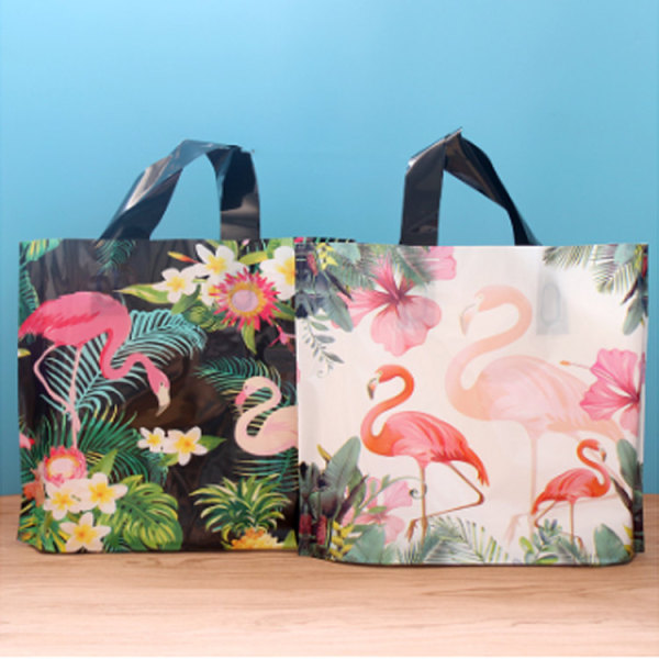 Two Different Colors Fashionable Gift Plastic Packaging Shopping Flamingo Bags