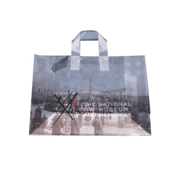 Custom Heavy Duty Soft Loop Handle Eco Plastic Shopping Bag Logo Made in Cambodia