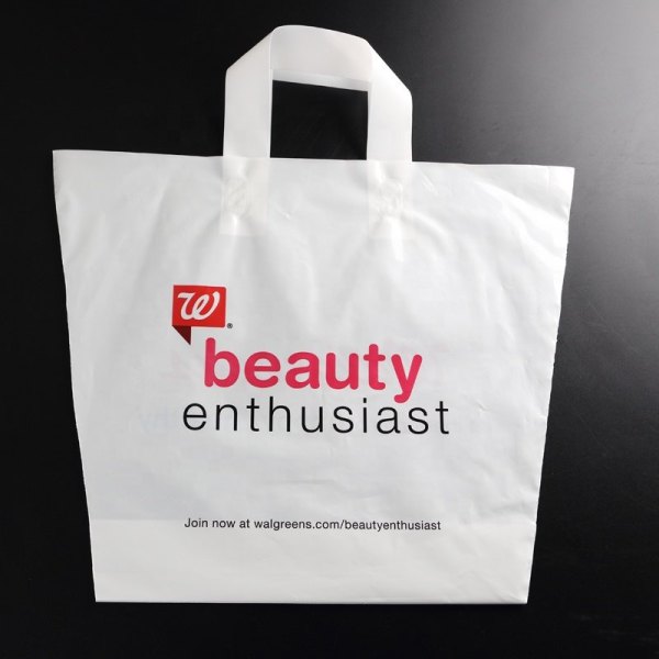 Soft Loop Handle HDPE Custom Plastic Bag Logo Print For Clothes