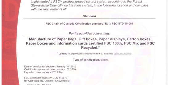 FSC CERTIFICATE-BOX SUPPLIER