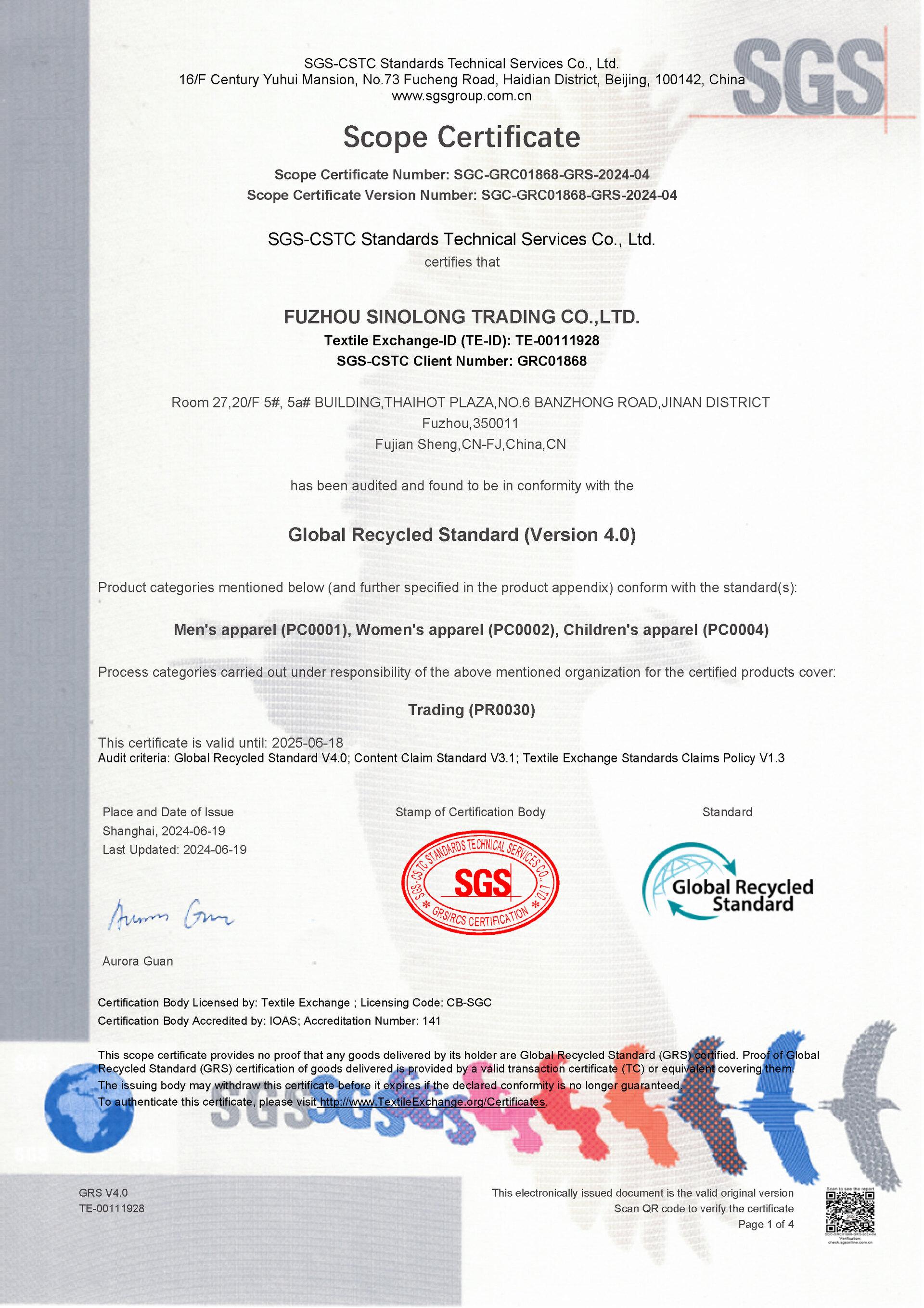 GRS Certificate-Sinolong