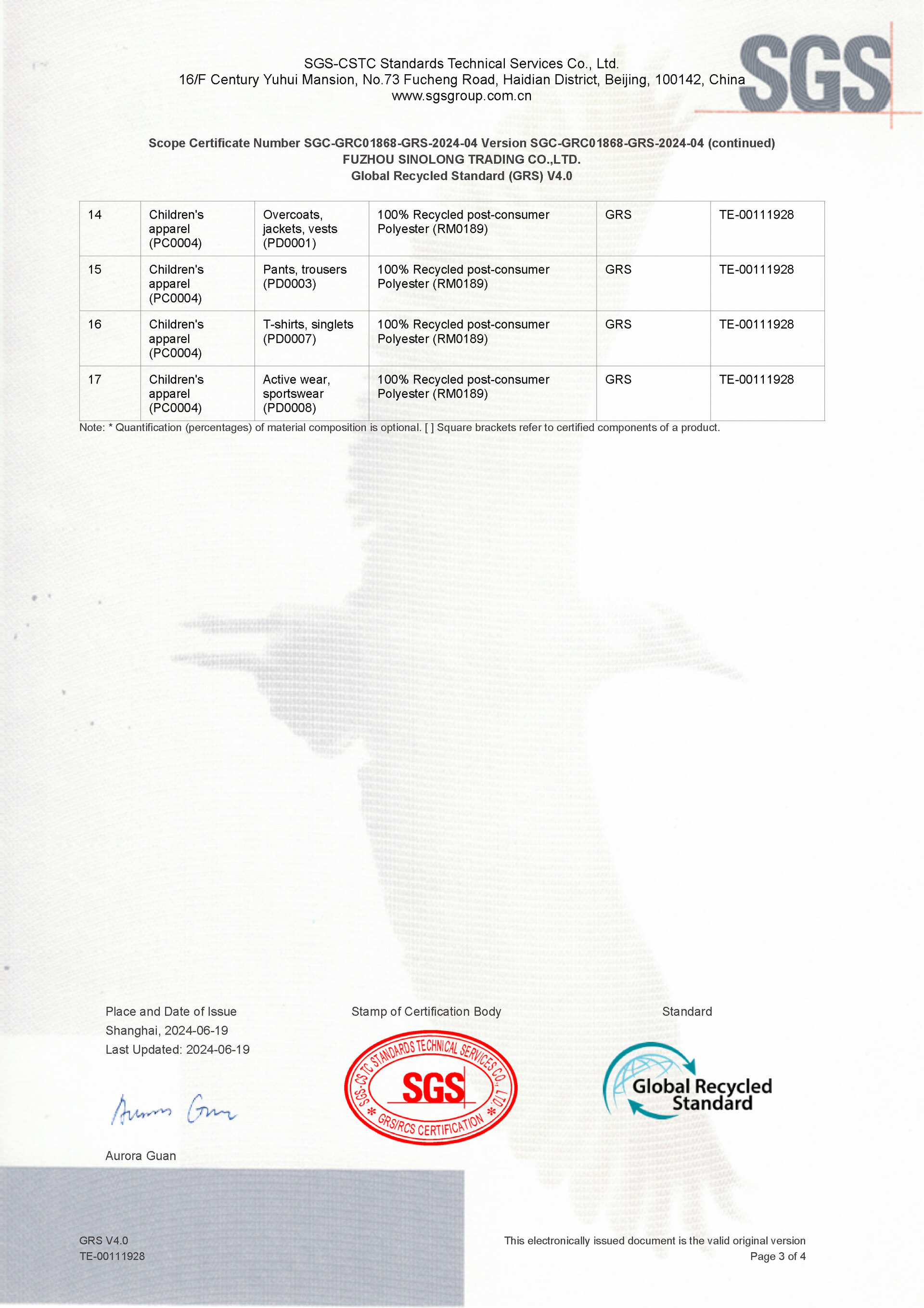 GRS Certificate-Sinolong